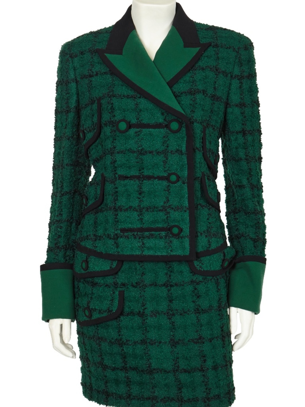 Gianni Versace green & black bouclé suit